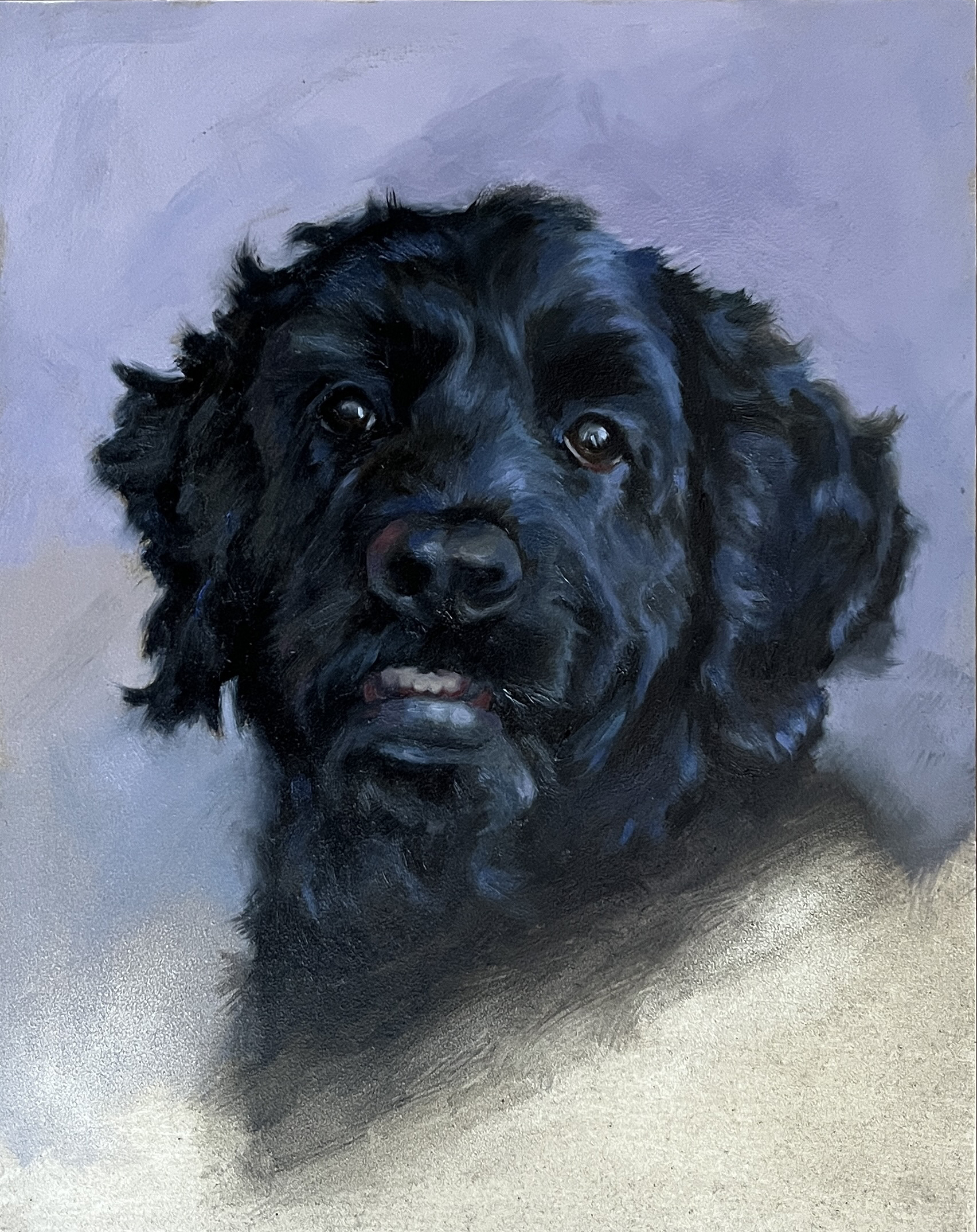 Portrait painting of black dog